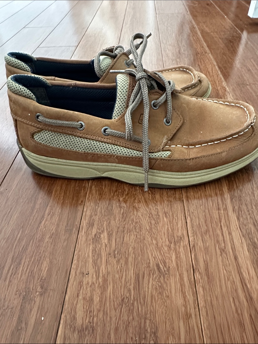 Sperry Boys Tan and Cream Boat Shoes with Lace-Up